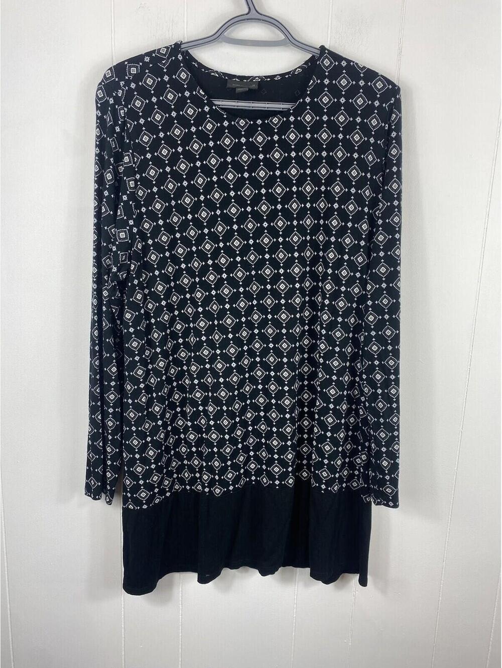 J Jill Wearever Rayon Long Sleeve Black Geometric Stretch Tunic Blouse XL